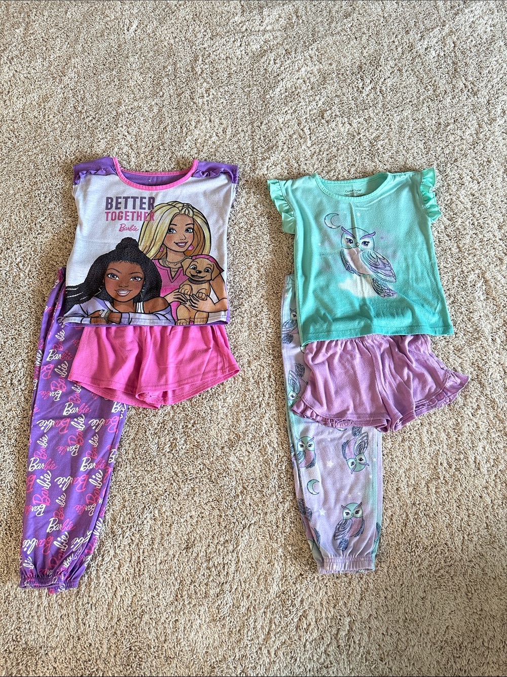 Barbie Girls Pink & Purple Pajama Set with Graphic Tee and Printed Leggings